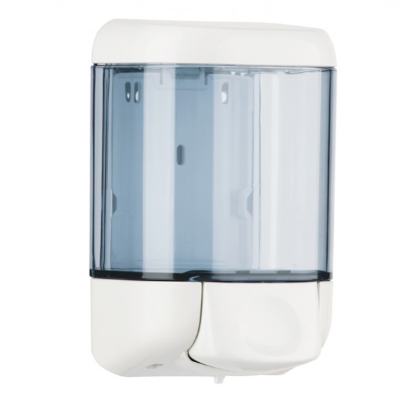 Dispenser da muro per sapone liquido - 12,8x11,2x20,5 cm - capacità 1 L - bianco/azzurro trasparente - Mar Plast Dispenser da muro per sapone liquido - 12,8x11,2x20,5 cm - capacità 1 L - bianco/azzurro trasparente - Mar Plast