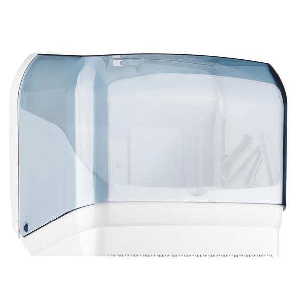 Dispenser per asciugamani in rotolo/fogli - 30x19,5x25,1 cm - plastica - bianco/azzurro trasparente - Mar Plast Dispenser per asciugamani in rotolo/fogli - 30x19,5x25,1 cm - plastica - bianco/azzurro trasparente - Mar Plast