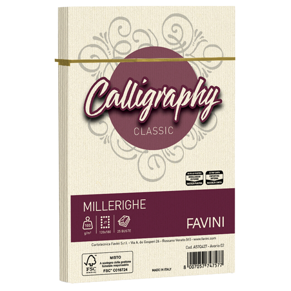 Busta Calligraphy Millerighe - 120 x 180 mm - 100 gr - avorio - Favini - conf. 25 pezzi Busta Calligraphy Millerighe - 120 x 180 mm - 100 gr - avorio - Favini - conf. 25 pezzi