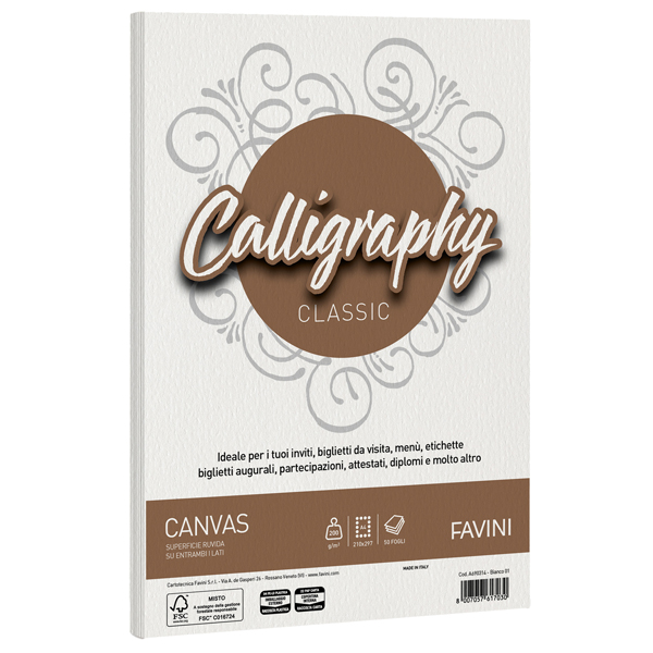 Carta Calligraphy Canvas - A4 - 200 gr - bianco 01 - Favini - conf. 50 fogli Carta Calligraphy Canvas - A4 - 200 gr - bianco 01 - Favini - conf. 50 fogli