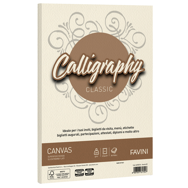 Carta Calligraphy Canvas - A4 - 200 gr - avorio 02 - Favini - conf. 50 fogli Carta Calligraphy Canvas - A4 - 200 gr - avorio 02 - Favini - conf. 50 fogli
