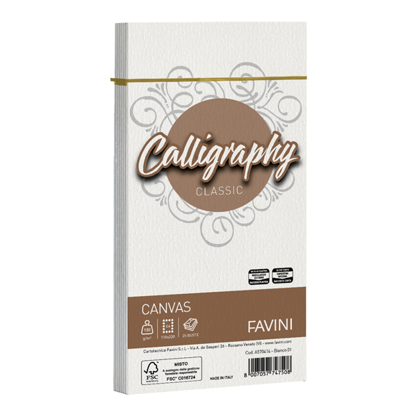 Busta Calligraphy Canvas - 110 x 220 mm - 100 gr - bianco 01 - Favini - conf. 25 pezzi Busta Calligraphy Canvas - 110 x 220 mm - 100 gr - bianco 01 - Favini - conf. 25 pezzi