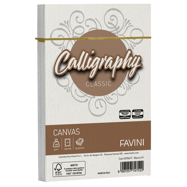 Busta Calligraphy Canvas - 120 x 180 mm - 100 gr - bianco 01 - Favini - conf. 25 pezzi Busta Calligraphy Canvas - 120 x 180 mm - 100 gr - bianco 01 - Favini - conf. 25 pezzi