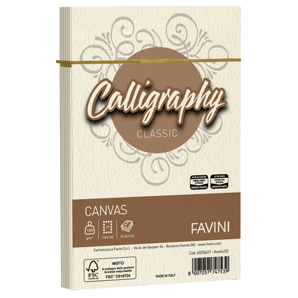 Busta Calligraphy Canvas - 120 x 180 mm - 100 gr - avorio 02 - Favini - conf. 25 pezzi Busta Calligraphy Canvas - 120 x 180 mm - 100 gr - avorio 02 - Favini - conf. 25 pezzi