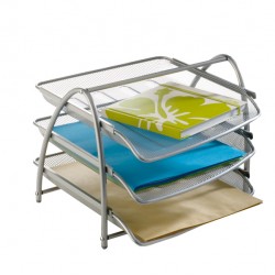 Vaschetta portacorrispondenza Mesh - 3 ripiani - 34 x 29 x 24,5 cm - rete metallica - argento - Alba