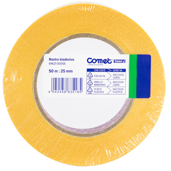 Nastro biadesivo - 25 mm x 50 m - PP - trasparente - Comet Nastro biadesivo - 25 mm x 50 m - PP - trasparente - Comet