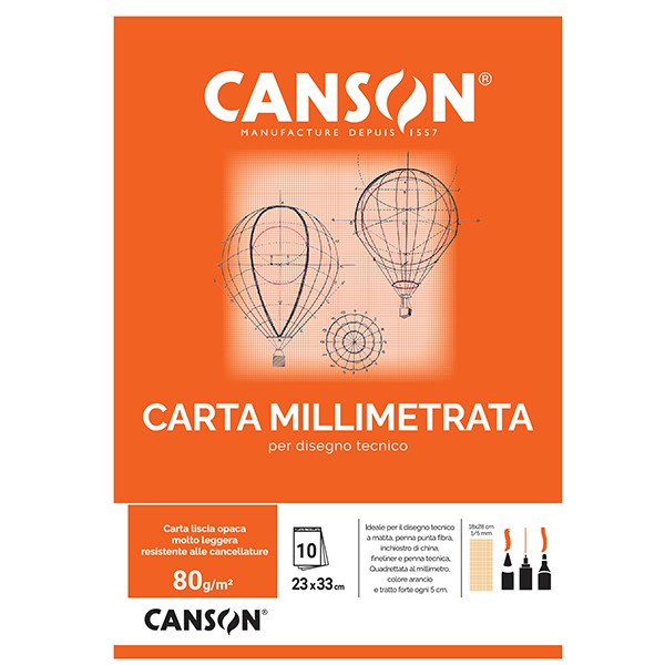 Blocco carta opaca millimetrata - 23 x 33 cm - 10 fogli - 80gr - Canson Blocco carta opaca millimetrata - 23 x 33 cm - 10 fogli - 80gr - Canson