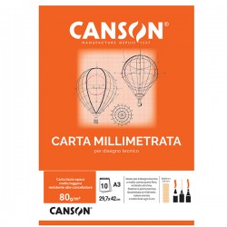 Blocco carta opaca millimetrata - A3 - 10 fogli - 80gr - Canson
