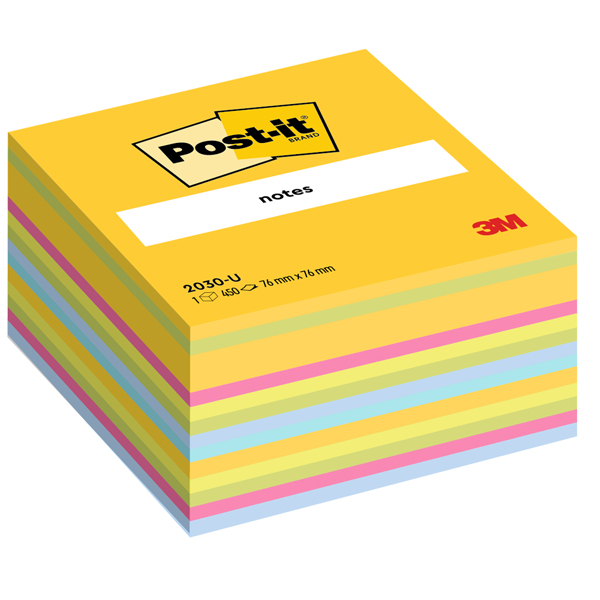 Blocco foglietti Cubo - 2030-U UL - 76 x 76 mm - 72 gr - colori assortiti - 450 fogli - Post-it Blocco foglietti Cubo - 2030-U UL - 76 x 76 mm - 72 gr - colori assortiti - 450 fogli - Post-it