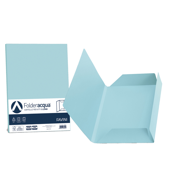 Cartellina 3 lembi Acqua - 200 gr - A4 - cartoncino bristol - celeste - Favini - conf. 25 pezzi Cartellina 3 lembi Acqua - 200 gr - A4 - cartoncino bristol - celeste - Favini - conf. 25 pezzi