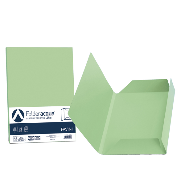 Cartellina 3 lembi Acqua - 200 gr - A4 - cartoncino bristol - verde chiaro - Favini - conf. 25 pezzi Cartellina 3 lembi Acqua - 200 gr - A4 - cartoncino bristol - verde chiaro - Favini - conf. 25 pezzi