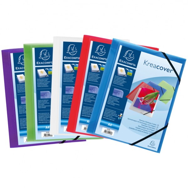 Cartella 3 lembi con elastico angolare Kreacover - A4 - dorso 1,5 cm - PP - colori assortiti - Exacompta Cartella 3 lembi con elastico angolare Kreacover - A4 - dorso 1,5 cm - PP - colori assortiti - Exacompta