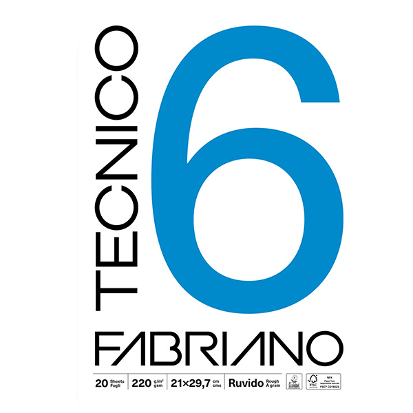 Blocco Tecnico 6 - 25 x 35 cm - 20 fogli - 220 gr - ruvido - Fabriano