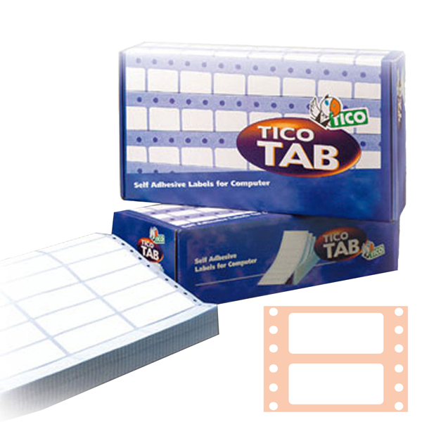Etichette adesive a modulo continuo TAB 1 - in carta - corsia singola - permanenti - 72 x 36,2 mm - 8 et/fg - 500 fogli - bianco - Tico Etichette adesive a modulo continuo TAB 1 - in carta - corsia singola - permanenti - 72 x 36,2 mm - 8 et/fg - 500 fogli - bianco - Tico