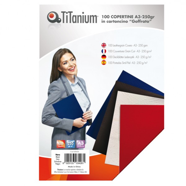Copertine rilegatura - A3 - 250 gr - cartoncino goffrato - nero - Titanium - scatola 100 pezzi Copertine rilegatura - A3 - 250 gr - cartoncino goffrato - nero - Titanium - scatola 100 pezzi