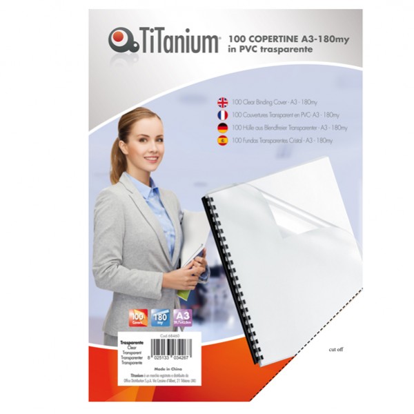 Copertine rilegatura - A3 - 180 micron - PVC - neutro trasparente - Titanium - scatola 100 pezzi Copertine rilegatura - A3 - 180 micron - PVC - neutro trasparente - Titanium - scatola 100 pezzi