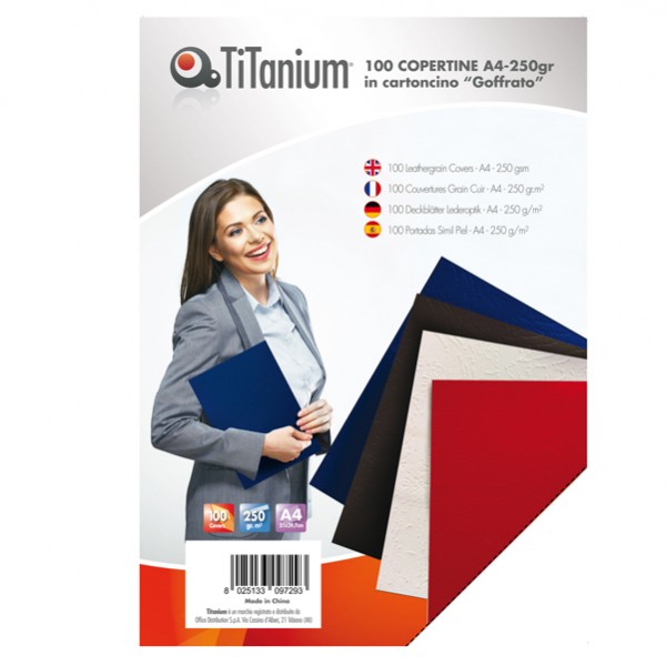 Copertine rilegatura - A4 - 250 gr - cartoncino goffrato - rosso - Titanium - scatola 100 pezzi Copertine rilegatura - A4 - 250 gr - cartoncino goffrato - rosso - Titanium - scatola 100 pezzi