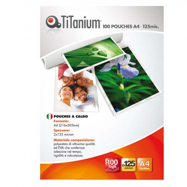 Pouches - A4 - 216x330 mm - 2x125 micron - Titanium - conf. 100 pezzi Pouches - A4 - 216x330 mm - 2x125 micron - Titanium - conf. 100 pezzi