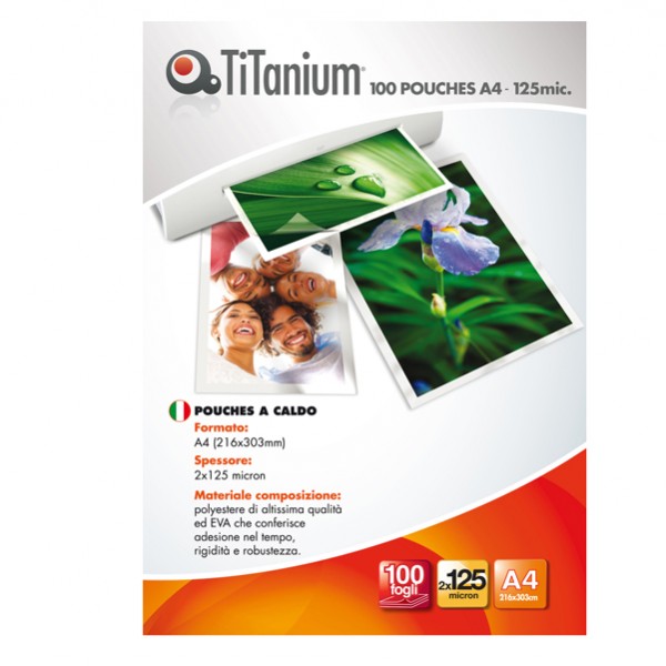 Pouches - A4 - 216x303 mm - 2x250 micron - Titanium - conf. 100 pezzi Pouches - A4 - 216x303 mm - 2x250 micron - Titanium - conf. 100 pezzi
