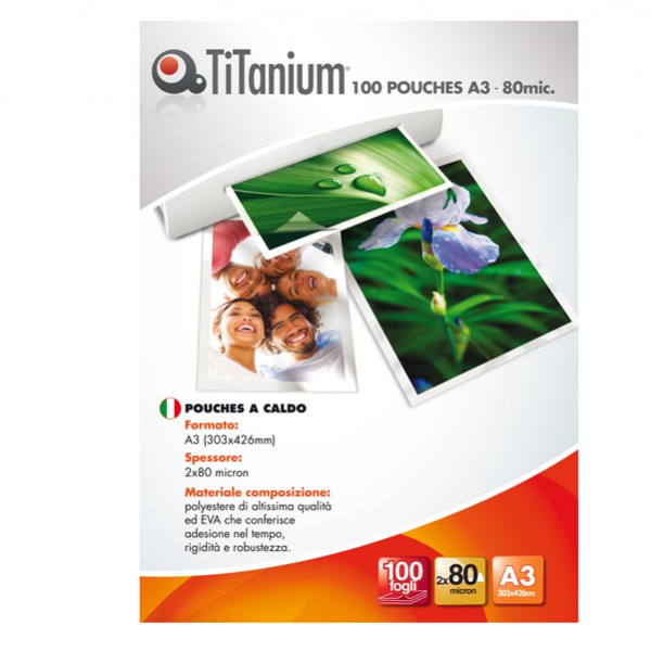Pouches - A3 - 303x426 mm - 2x80 micron - Titanium - conf. 100 pezzi Pouches - A3 - 303x426 mm - 2x80 micron - Titanium - conf. 100 pezzi