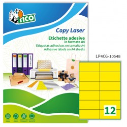 Etichette adesive LP4C - in carta - permanenti - 105 x 48 mm - 12 et/fg - 70 fogli - giallo opaco - Tico