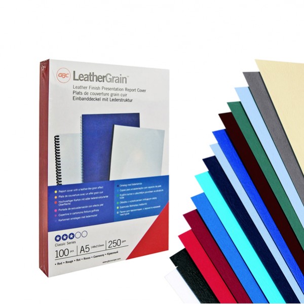 Copertine LeatherGrain per rilegatura - A4 - goffrate - blu - 250 gr - GBC - conf. 100 pezzi Copertine LeatherGrain per rilegatura - A4 - goffrate - blu - 250 gr - GBC - conf. 100 pezzi