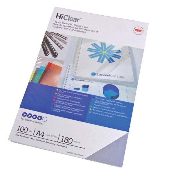 Copertine HiClear per rilegatura - A4 - 300 micron - trasparente - GBC - conf. 100 pezzi Copertine HiClear per rilegatura - A4 - 300 micron - trasparente - GBC - conf. 100 pezzi