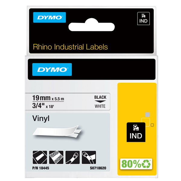 Nastro Rhino 18445 - 19 mm x 5,5 mt - vinile - permanente - nero/bianco - Dymo Nastro Rhino 18445 - 19 mm x 5,5 mt - vinile - permanente - nero/bianco - Dymo
