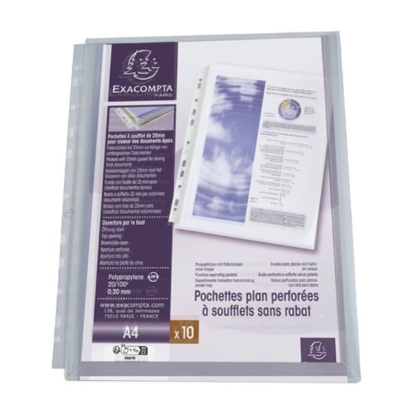 Buste forate con soffietto - PPL - 22 x 30 cm - trasparente - Exacompta - conf. 10 pezzi Buste forate con soffietto - PPL - 22 x 30 cm - trasparente - Exacompta - conf. 10 pezzi