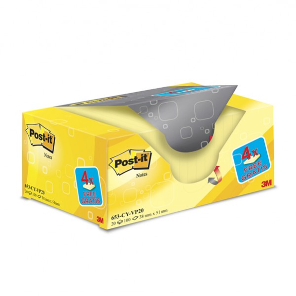 Blocco foglietti Post-it - 653CY-VP20 - 38 x 51 mm - 72 gr - giallo Canary - Post-it - conf. 20 blocchi Blocco foglietti Post-it - 653CY-VP20 - 38 x 51 mm - 72 gr - giallo Canary - Post-it - conf. 20 blocchi