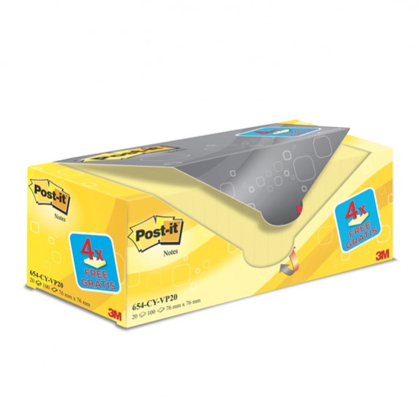 Blocco foglietti Post-it - 654CY-VP20 - 76 x 76 mm - 72 gr - giallo Canary - Post-it - conf. 20 blocchi Blocco foglietti Post-it - 654CY-VP20 - 76 x 76 mm - 72 gr - giallo Canary - Post-it - conf. 20 blocchi