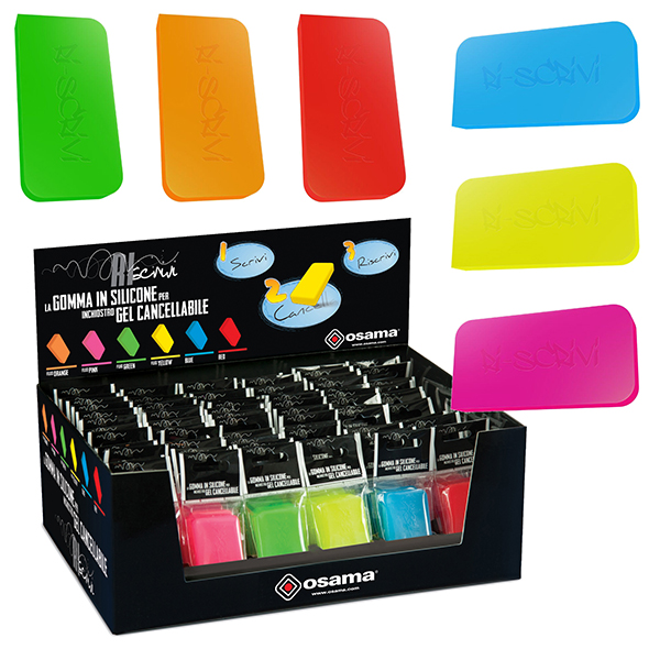 Gomma Riscrivi per gel cancellabile - colori assortiti - 6x3cm - Osama Gomma Riscrivi per gel cancellabile - colori assortiti - 6x3cm - Osama