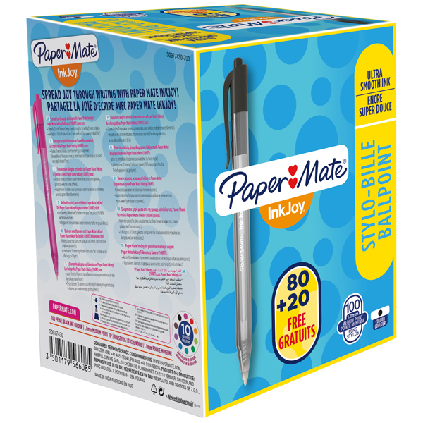 Penna a sfera a scatto Inkjoy 100 RT - punta 1,0mm - nero - Papermate - conf. 80+20 pezzi Penna a sfera a scatto Inkjoy 100 RT - punta 1,0mm - nero - Papermate - conf. 80+20 pezzi