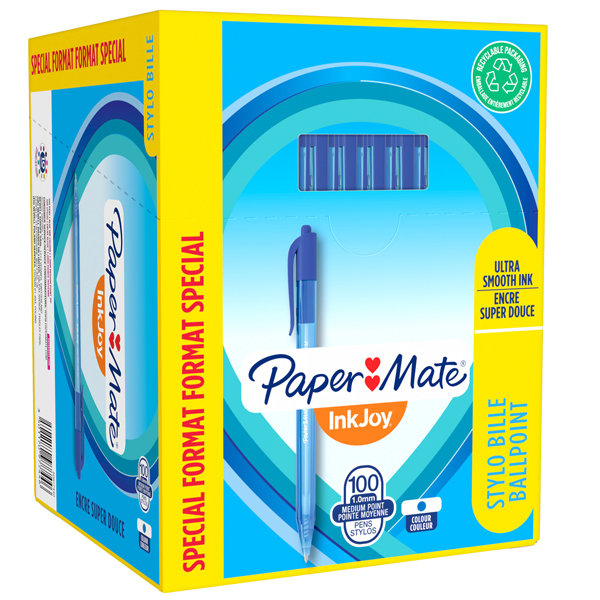 Penna a sfera a scatto Inkjoy 100 RT - punta 1,0mm - blu - Papermate - conf. 80+20 pezzi Penna a sfera a scatto Inkjoy 100 RT - punta 1,0mm - blu - Papermate - conf. 80+20 pezzi