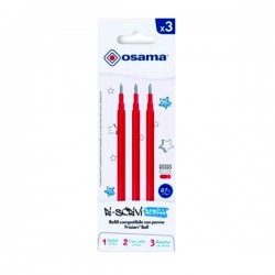 Refill per penne gel cancellabili  - punta 0,7 mm - rosso - Osama - conf. 3 pezzi