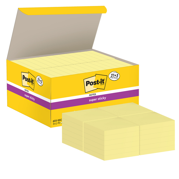 Blocco foglietti Post-it Super Sticky - 622-SSCY-VP24-EU - 47,6 x 47,6 mm - giallo Canary - 90 fogli - Post-it - conf. 24 blocchi Blocco foglietti Post-it Super Sticky - 622-SSCY-VP24-EU - 47,6 x 47,6 mm - giallo Canary - 90 fogli - Post-it - conf. 24 blocchi