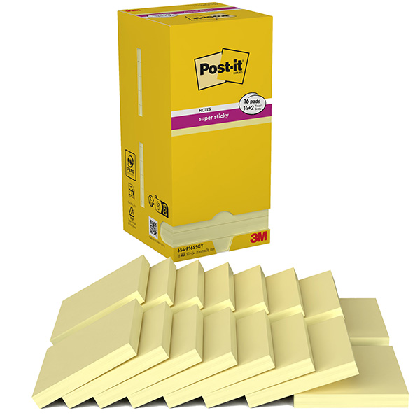 Blocco foglietti Post-it Super Sticky - 654-SSCY-VP16-EU - 76 x 76 mm - giallo Canary - 90 fogli - Post-it - conf. 16 blocchi Blocco foglietti Post-it Super Sticky - 654-SSCY-VP16-EU - 76 x 76 mm - giallo Canary - 90 fogli - Post-it - conf. 16 blocchi