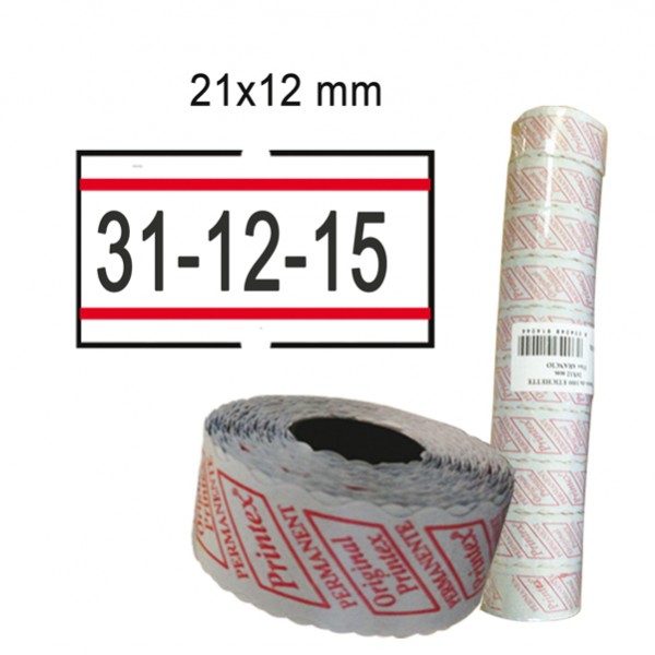 Rotolo da 1000 etichette per Printex Smart - 21x12 mm - adesivo removibile - bianco con righe rosse - Printex - Pack 10 rotoli Rotolo da 1000 etichette per Printex Smart - 21x12 mm - adesivo removibile - bianco con righe rosse - Printex - Pack 10 rotoli