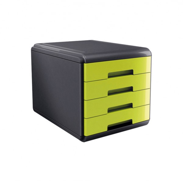 Cassettiera Mydesk - 29,5 x 38,5 x 28,2 cm - 4 cassetti da 4,5 cm - grigio/verde - Arda Cassettiera Mydesk - 29,5 x 38,5 x 28,2 cm - 4 cassetti da 4,5 cm - grigio/verde - Arda