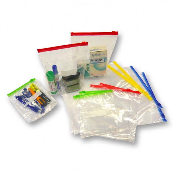 Buste slider - con chiusura zip e cursore - 23,5 x 32 x 6 cm - 70 micron - LDPE - trasparente/blu - Viva - conf. 50 pezzi