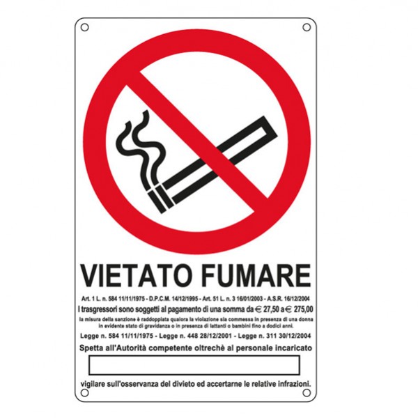 Cartello segnalatore - 27x43 cm - VIETATO FUMARE - alluminio - Cartelli Segnalatori Cartello segnalatore - 27x43 cm - VIETATO FUMARE - alluminio - Cartelli Segnalatori