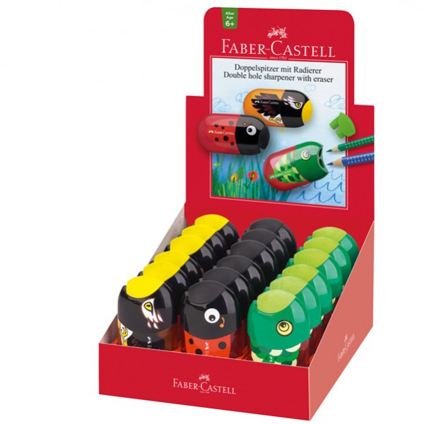 Temperamatite Animals con contenitore - 2 fori - con serbatoio e gomma assortiti - Faber-Castell Temperamatite Animals con contenitore - 2 fori - con serbatoio e gomma assortiti - Faber-Castell