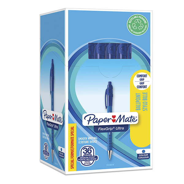 Penna a sfera a scatto Flexgrip Ultra - punta 1,0mm - blu - Papermate - conf. 30+6 pezzi Penna a sfera a scatto Flexgrip Ultra - punta 1,0mm - blu - Papermate - conf. 30+6 pezzi