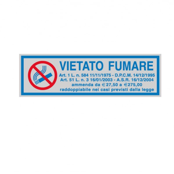 Targhetta adesiva - VIETATO FUMARE (con normativa) - 16,5 x 5 cm - Cartelli Segnalatori Targhetta adesiva - VIETATO FUMARE (con normativa) - 16,5 x 5 cm - Cartelli Segnalatori