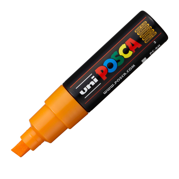 Marcatore Uni Posca PC8K - punta a scalpello 8mm - arancio - Uni Mitsubishi Marcatore Uni Posca PC8K - punta a scalpello 8mm - arancio - Uni Mitsubishi