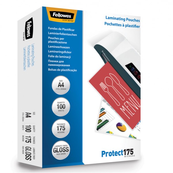 Pouches Protect175 - A4 - 2x175 micron - Fellowes - scatola 100 pezzi Pouches Protect175 - A4 - 2x175 micron - Fellowes - scatola 100 pezzi