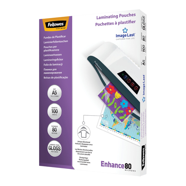Pouches Enhance80 - A5 - 154x216 mm - 2x80 micron - Fellowes - scatola 100 pezzi