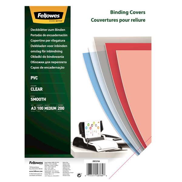 Copertine Clear - A3 - 200 micron - PVC - neutro trasparente - Fellowes - scatola 100 pezzi Copertine Clear - A3 - 200 micron - PVC - neutro trasparente - Fellowes - scatola 100 pezzi
