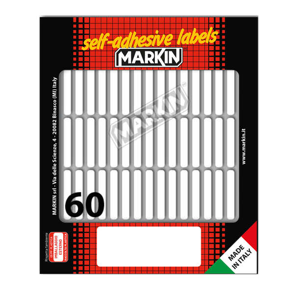 Etichette adesive - in carta - permanenti - 34 x 5 mm - 60 et/fg - 10 fogli - bianco - Markin Etichette adesive - in carta - permanenti - 34 x 5 mm - 60 et/fg - 10 fogli - bianco - Markin