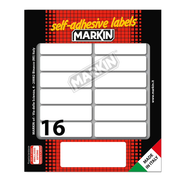 Etichette adesive - in carta - permanenti - 56 x 16 mm - 16 et/fg - 10 fogli - bianco - Markin Etichette adesive - in carta - permanenti - 56 x 16 mm - 16 et/fg - 10 fogli - bianco - Markin